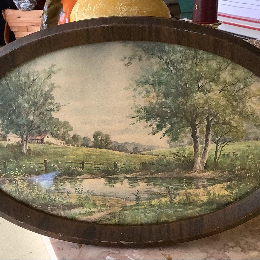 Antique Vintage Small Oval Landscape Framed Art Print - Picture 7 of 7